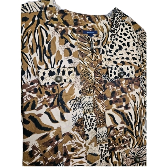 Westbound brown animal print denim blazer with pockets and zip down Size Medium - Picture 3 of 14